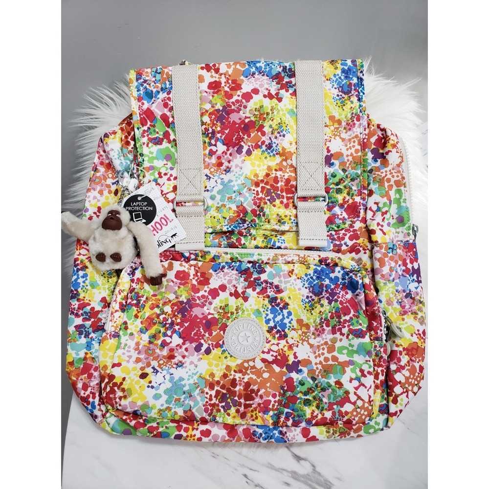 NEW Kipling Odell Backpack Nylon Laptop Bag BP4045 COLOR BURST colorful splatter